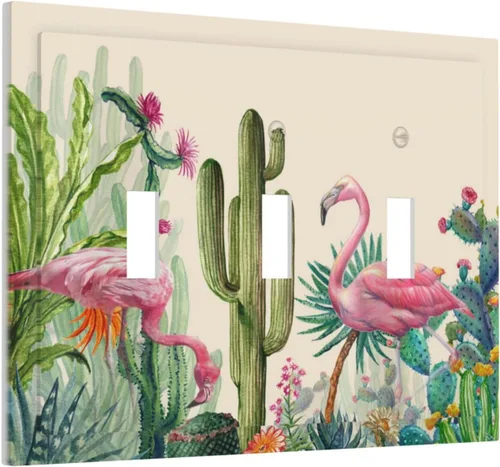 Miniatura 286 de Cubiertas de placa de pared de 3 gang con interruptor de luz de triple palanca, en negro y dorado con esplendor de oro rosa, estampado floral