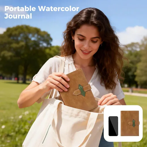 Miniatura 7 de Lightwish Cuaderno de bocetos de acuarela, 100% algodón, prensa en frío de 10.58 oz/m², 6.69 x 3.94 pulgadas, 20 hojas, encuadernado en carpeta