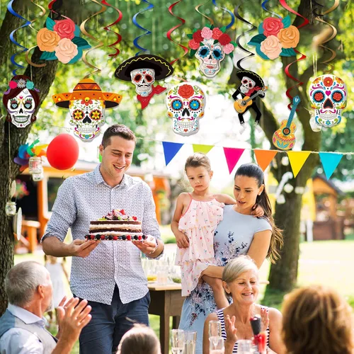 Miniatura 5 de 24 piezas de accesorios para cabina de fotos del Día de los Muertos, decoración colgante de fiesta de calavera para el Día de los Muertos