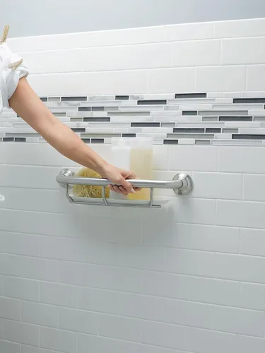 Miniatura 3 de Moen R2356DBN Seguridad Barra de Apoyo de 16 Pulgadas para Baño con Balanza de Asistencia y Estante, Níquel Cepillado & LR8724D2BN Home Care Barra