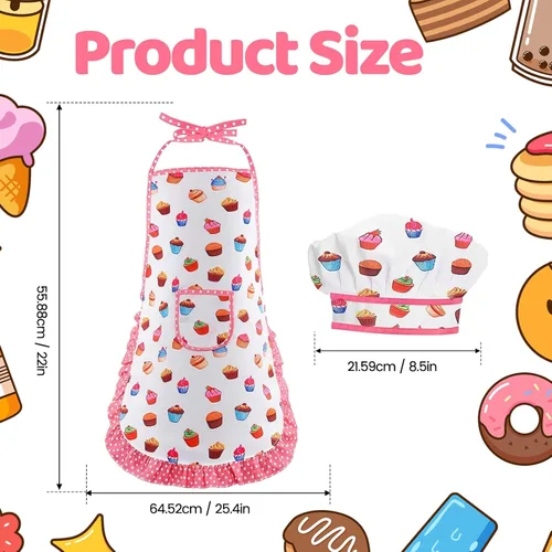 Miniatura 2 de Juego de 2 piezas de delantal y gorro de chef para niños, atuendo ajustable de cocina y horneado para niños, disfraz de juego de rol para niños de 3