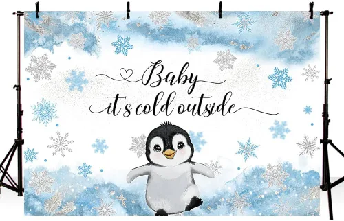 Miniatura 2 de MEHOFOND Telón de fondo de invierno para baby shower de pingüino de 7 x 5 pies para niños, bebé hace frío afuera, fondo de acuarela azul, animales