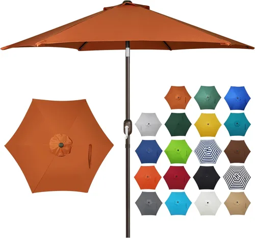 Miniatura 26 de Blissun sombrilla de patio de 7.5 pies, sombrilla de jardín, sombrilla de mercado al aire libre con botón de inclinación y manivela, gris oscuro