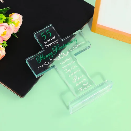 Miniatura 6 de YWHL Regalos de cruz de cristal para aniversario de boda para mujeres y hombres, regalo religioso de aniversario de 55 años para parejas, grabado