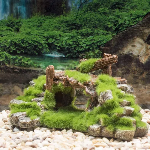 Miniatura 3 de S-Lifeeling Decoración de pecera Musgo Rockery Plantas de piedra Ruinas de madera Paisajismo Tortuga Tanque Decoración Pescado Refugio de camarones