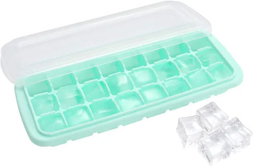 Miniatura 15 de Bandeja de cubitos de hielo, bandeja de hielo de silicona suave con tapa de polipropileno, bandejas flexibles para cubitos de hielo para congelador