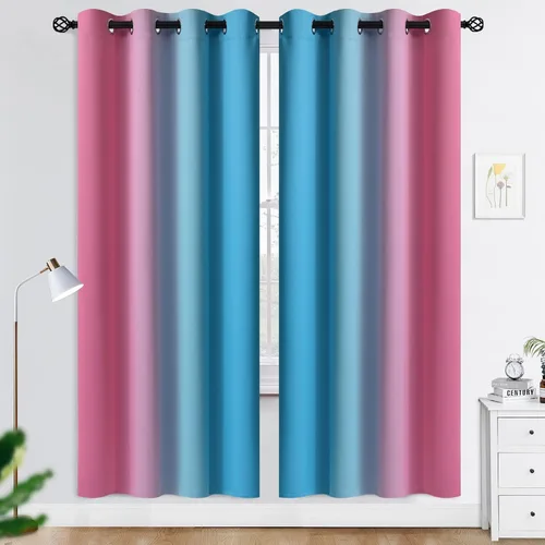 Miniatura 171 de COSVIYA Cortinas 100% Opacas Azul Degradado con Lazos Ajustables para Cocina Aislamiento Térmico Oscurecimiento de Habitación Cenefa con Bolsillo