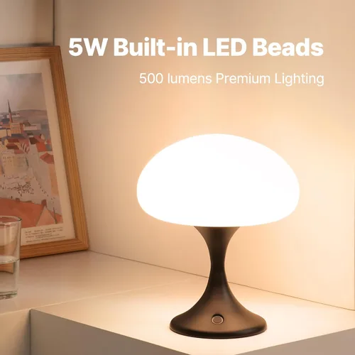 Miniatura 2 de MAGCHARM Lámpara de mesa recargable LED de 5 W con pantalla de cristal, pequeña luz táctil retro regulable con 3 temperaturas de color, luz estética