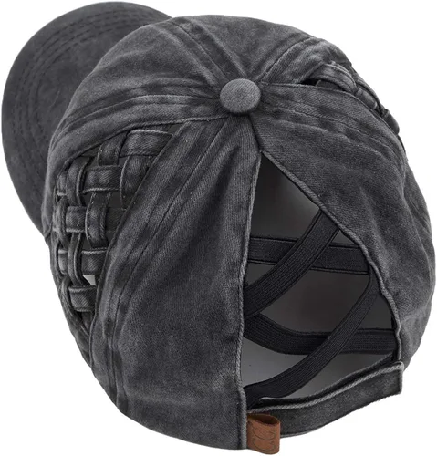 Miniatura 6 de Funky Junque - Gorra para mujer, entrecruzada, diseño desgastado, se puede usar con coleta o chongo
