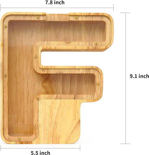 Miniatura 2 de WOOD CITY Alcancía con letras para adultos, niños y niñas, de madera de 9 pulgadas, caja de dinero personalizada grande de 9 pulgadas, nombre