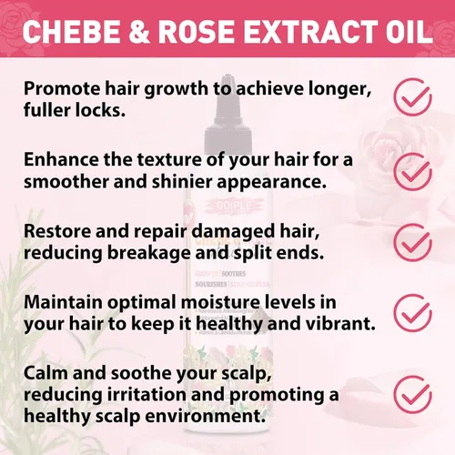 Miniatura 3 de Aceite para el cabello Chebe y rosa para el crecimiento del cabello, aceite hidratante de extracto de Chebe y rosa para cuero cabelludo, polvo