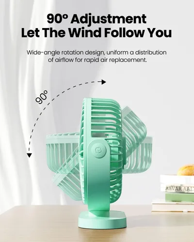 Miniatura 6 de Gaiatop Ventilador de escritorio USB, 5.5 pulgadas, pequeño, silencioso, potente, 3 velocidades, rotación de 90°, mini ventiladores de mesa de Verde