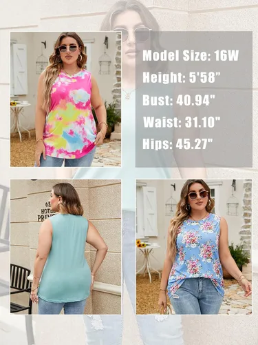 Miniatura 2 de DOLNINE Camisetas sin mangas de verano de talla extragrande para mujer, camisetas casuales con cuello redondo