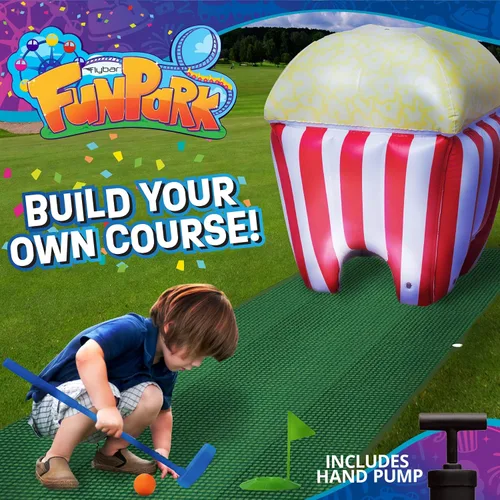 Miniatura 3 de FunPark - Juego de minigolf inflable – Campo de 13 piezas con palos ajustables, pelotas, copas de putting, tapetes verdes y obstáculos temáticos