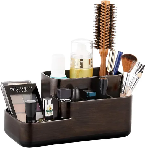 Miniatura 13 de zccz Organizador de baño de 2 niveles, ideal como organizador de encimera de cocina o baño, organizador de maquillaje con acabado negro para Negro