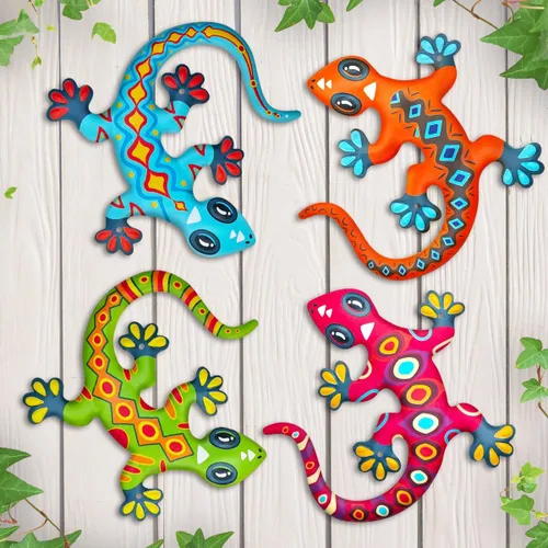 Decoración de pared de Gecko de metal, decoración colgante de lagartos al aire libre para jardín, patio, valla, patio, balcón, regalo para mamá,