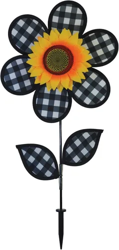 Miniatura 20 de In the Breeze 2646 — Girasol a cuadros rojos de 12 pulgadas con hojas — Flor colorida para patio y jardín Rojo Plaid