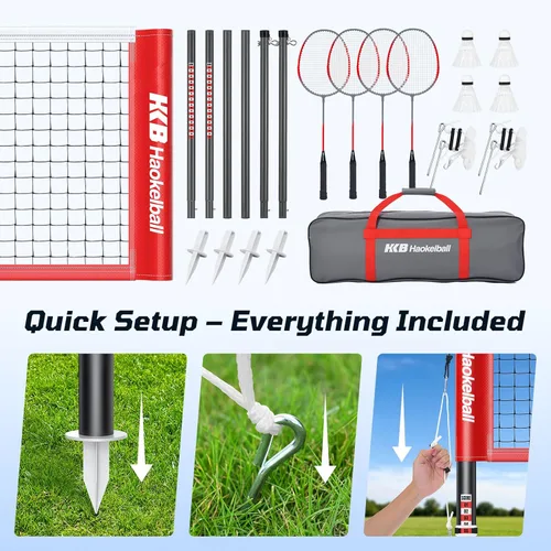 Miniatura 5 de Haokelball Outdoor Badminton Net Set with Anti-Sag Winch System - 20ft Badminton Net, 4 Rackets, 4 Shuttlecocks & Carry Bag, Badminton Set for