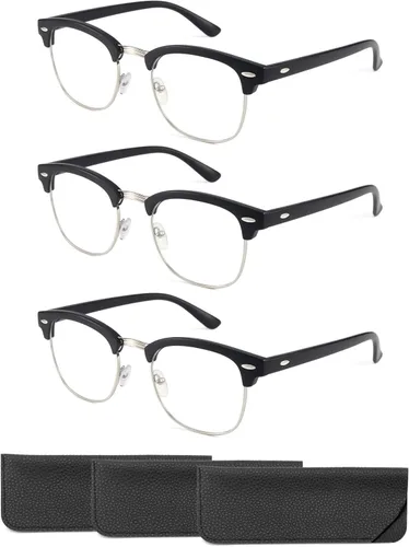 CCVOO Paquete de 3 Gafas de Lectura con Bloqueo de Luz Azul, Lectores Retro Semi Sin Marco para Hombres y Mujeres, Gafas Redondas con Filtro UV400
