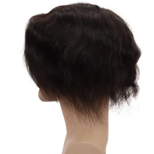 Miniatura 4 de Tupé de cabello humano europeo para hombres, suave, completo, sistema de reemplazo de cabello de encaje suizo, 10 x 8 pulgadas, lacio, color negro