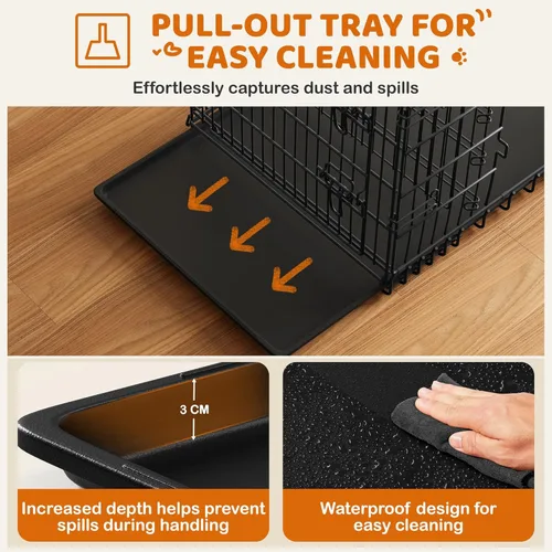 Miniatura 5 de Yaheetech Jaula para perros de doble puerta de 42 pulgadas con divisor para cachorros a adultos, caja de metal plegable XL con bandeja extraíble