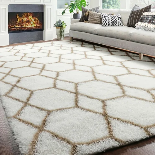 Miniatura 63 de ONASAR Alfombras de área para sala de estar y dormitorio, alfombra esponjosa lavable de 5x8 pies gris y blanca, alfombra de piso suave, afelpada