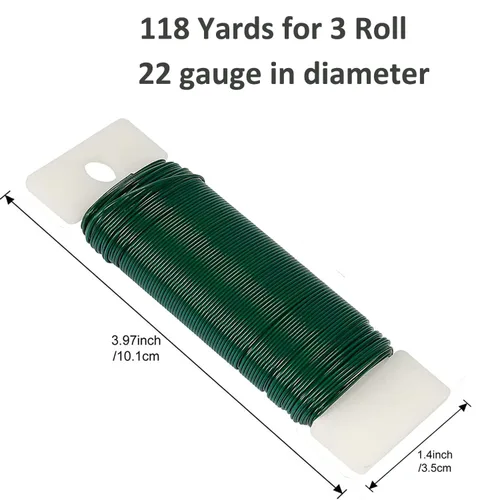 Miniatura 7 de Alambre floral verde, paquete de 3 cables flexibles de calibre 22 de 117 yardas para manualidades, coronas de Navidad, árboles, guirnaldas