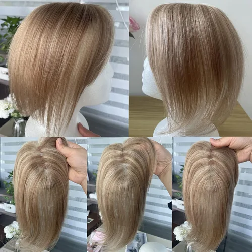 Miniatura 4 de Toppers de cabello humano real para mujer, con cabello delgado, con clip de flequillo (negro)