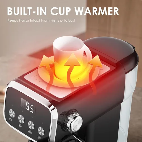 Miniatura 4 de PlumChef 20BAR - Máquina de café espresso vertical delgada con espumador de leche, calentador de tazas integrado, tanque desmontable de 43 onzas