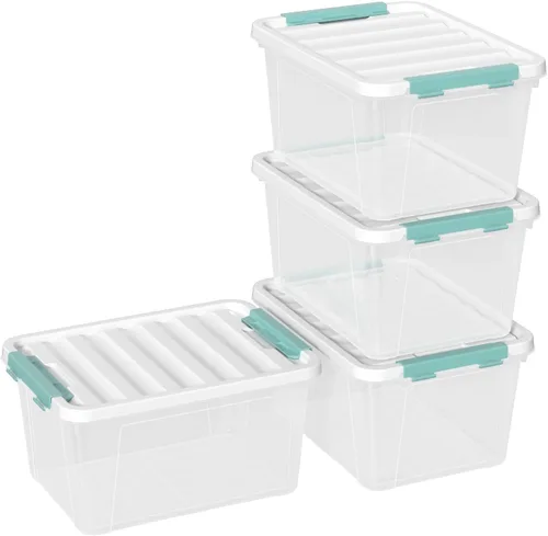 Miniatura 7 de Caja de almacenamiento transparente, paquete de 2 contenedores organizadores de plástico con asa y tapas (14 cuartos de galón y 7 cuartos de galón)