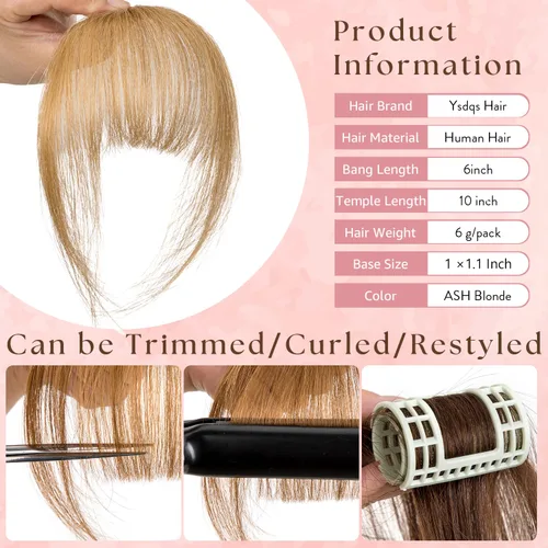Miniatura 2 de Flequillo con clip, extensiones de cabello humano 100 % real, flequillo con clip para mujer, extensiones curvadas para uso diario