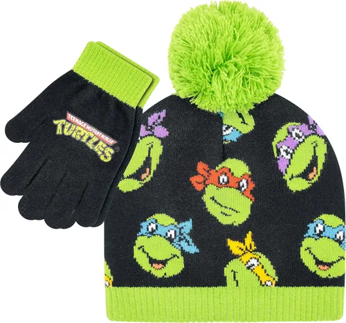 Teenage Mutant Ninja Turtles - Gorro de invierno para niños de 4 a 12 años con guantes de invierno, conjunto de gorro y guantes de invierno TMNT