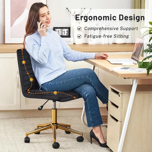 Miniatura 3 de Furniliving Silla de Escritorio para Oficina en Casa, Silla de Tocador sin Brazos con Ruedas de Terciopelo Suave Altura Ajustable, Cómodas Sillas