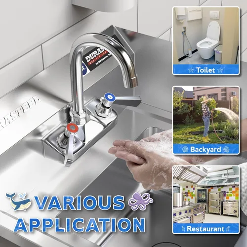 Miniatura 7 de DuraSteel Fregadero de montaje en pared de acero inoxidable 304 – Fregadero de lavado de manos comercial – Certificado NSF y CEC con grifo sin plomo