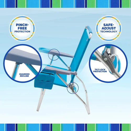 Miniatura 8 de Rio Brands Silla plegable de 4 posiciones de altura extendida de 17 pulgadas, para playa, campamento, césped, turquesa