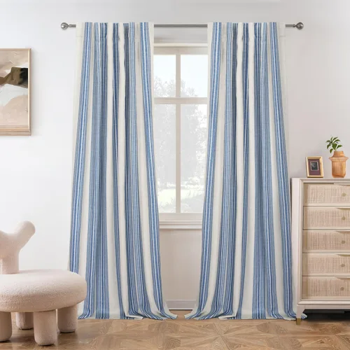 Miniatura 22 de DriftAway Chris Linen - Cortinas opacas con capa térmica y reductora de sonido, 63 pulgadas de largo para dormitorio, cortinas estampadas a rayas