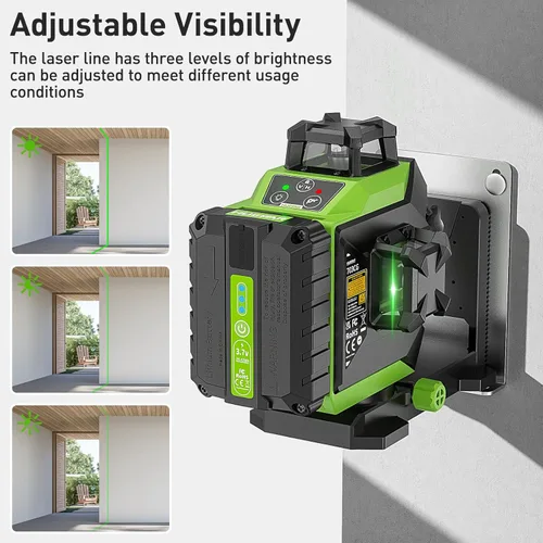 Miniatura 4 de Huepar Nivel láser 3 x 360 Láser autonivelante de línea cruzada Láser láser 3D verde con modo de pulso Herramienta láser de alineación con batería