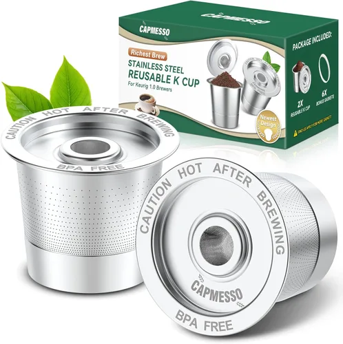 CAPMESSO Cápsulas de café reutilizables K Cups para Keurig 1.0: Cápsula K recargable de acero inoxidable - Filtro de café reutilizable para cafetera