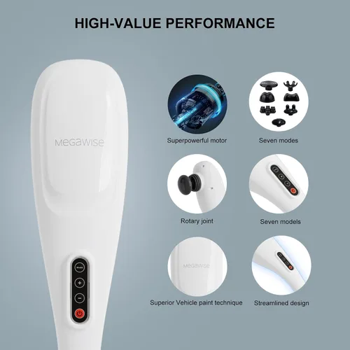 Miniatura 7 de MEGAWISE Masajeador de espalda de mano Masaje de percusión de tejido profundo para espalda, cuello, hombros, cintura y piernas (blanco hueso)