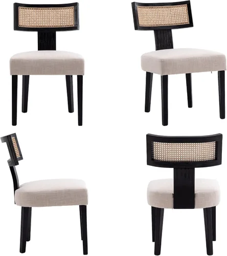 Miniatura 7 de BESTANO Juego de 2 sillas de comedor de ratán, modernas sillas de comedor de madera negra de mediados de siglo, sillas de comedor tapizadas de tela