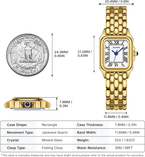 Miniatura 4 de Relojes pequeños de oro para mujer, relojes vintage con esfera romana para mujer, reloj analógico de caja rectangular para mujer