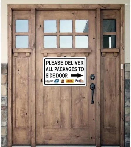 Miniatura 2 de Letrero de metal con texto en inglés «Please Leave Packages Deliveries Here» para interiores y exteriores, para puerta delantera, porche, oficina, 8