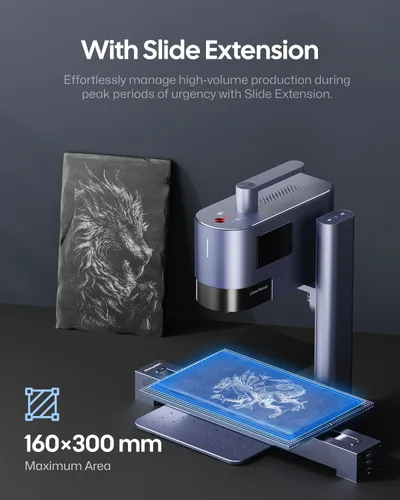 Miniatura 9 de LaserPecker LP5 Smart Dual 20W Fibra + Diodo Grabador láser Cortador con extensión rotativa, extensión deslizante y purificador de aire, relieve 3D
