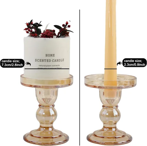 Miniatura 4 de Juego de 4 portavelas de cristal, portavelas ámbar para velas de pilar, 4.5 pulgadas de alto, decoración de candelabros para sala de estar