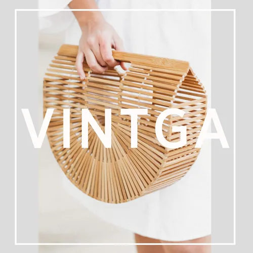 Miniatura 3 de Bolsas de bambú para mujer, bolsas de paja de verano, bolsos de playa de madera, cesta con asa
