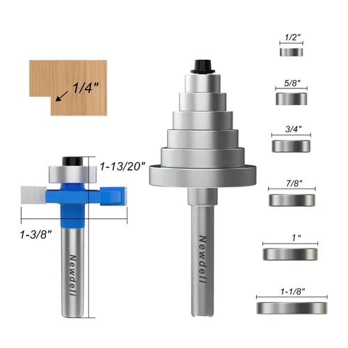 Miniatura 2 de Newdeli Broca de enrutador Rabbet de vástago de 1/4 de pulgada de altura con 6 rodamientos