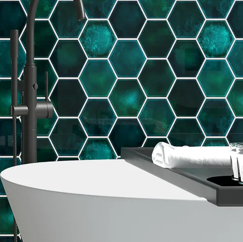 Miniatura 7 de Livelynine Azulejos de color verde oscuro para cocina, 12 x 12 pulgadas, 4 azulejos hexagonales para pegar en la parte trasera de cocina, azulejos