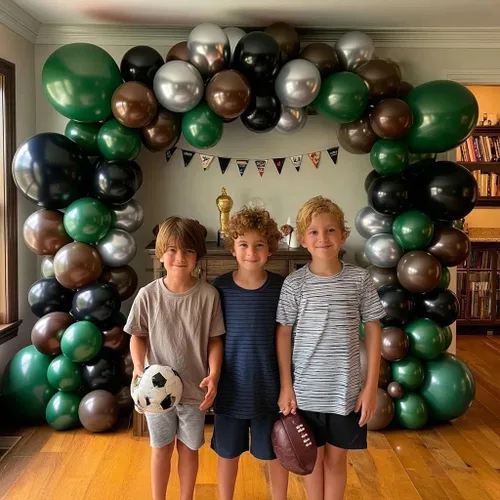 Miniatura 6 de Arco de globos de látex negro y verde, guirnalda de globos de látex de doble relleno, color verde oscuro, marrón, plateado, para camuflaje