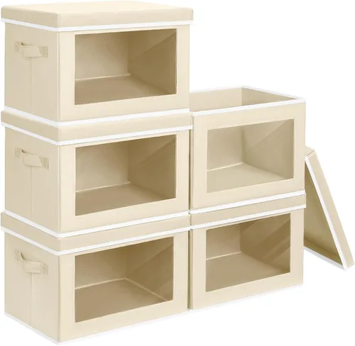 Miniatura 30 de Homsorout Contenedores de almacenamiento con tapas, organizadores pequeños de tela con ventana, contenedores de almacenamiento plegables para ropa