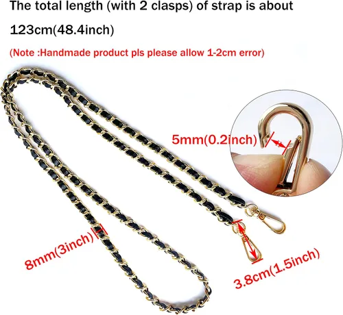 Miniatura 4 de Correa de cadena de cuero Caviar para monedero, delgada y ancha, 0.315 in de largo, 48.4 pulgadas, correa de cadena cruzada de repuesto para bolso